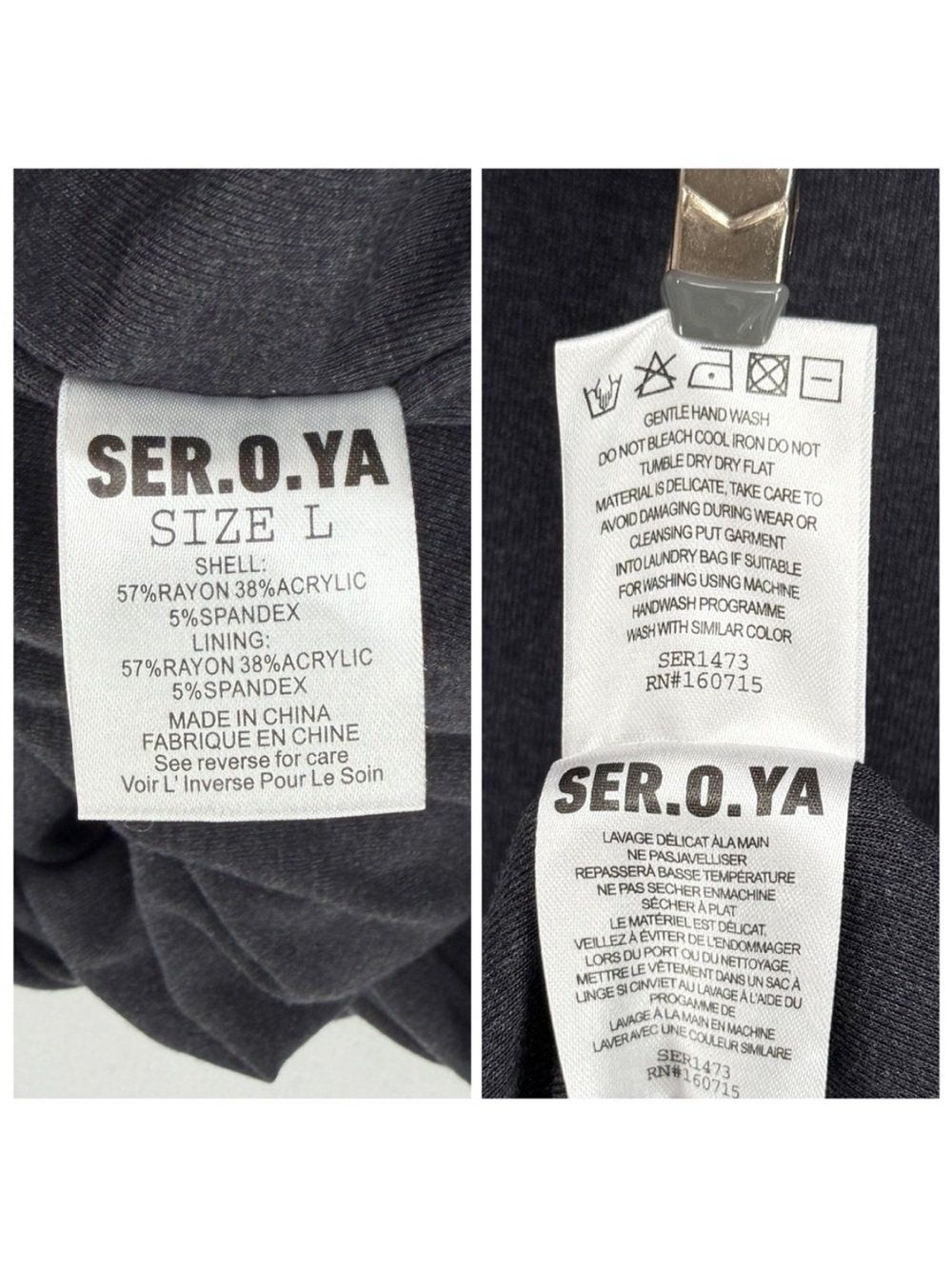 SER.O.YA Fina Tea Length Dress Large Charcoal Grey Ruched Mock Neck Long Sleeve - Picture 12 of 16